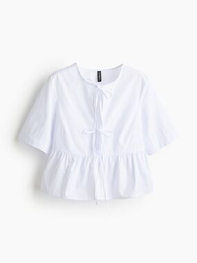 TIE-FRONT POPLIN BLOUSE